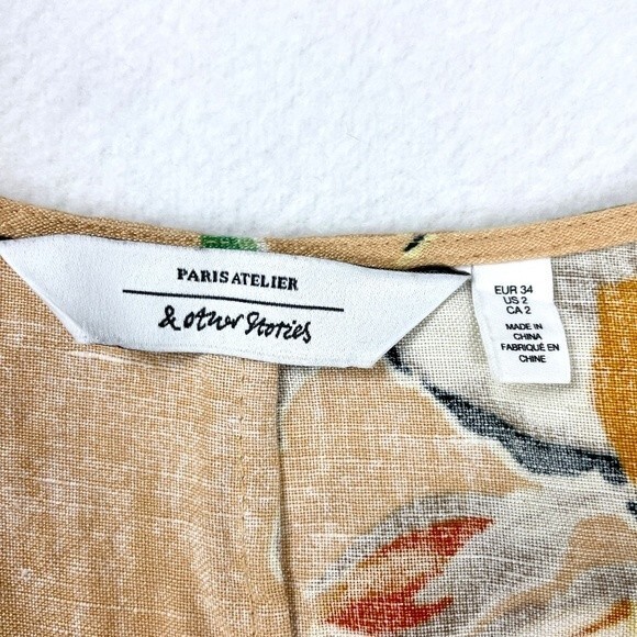 & Other Stories Linen Blend Wrap Mini Dress Tropical Flower Floral Print XS 2 - Picture 7 of 9